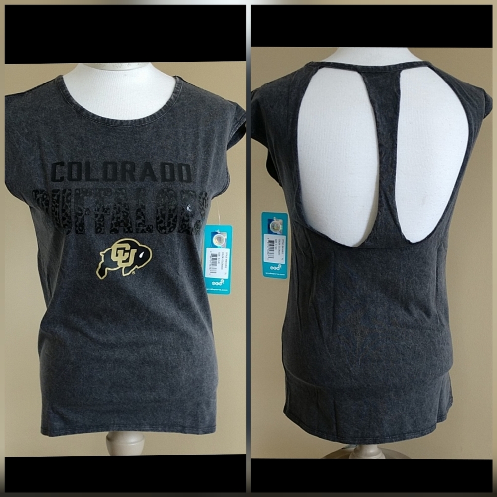 NEW Colorado Buffaloes Muscle Tee Tank Top Open Back Gen.2 Charcoal Juniors Smal